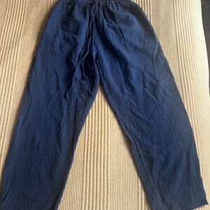 Navy Blue Cotton Pants with Elastic Waistband and Relaxed Fit